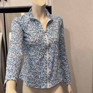 Tommy Bahama Blue White Full Zip Jacket Women's M Resort Coastal Tenniscore